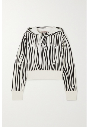 Valentino Garavani - Cropped Printed Cotton-blend Jersey Hoodie - Animal print - x small,small,medium,large,x large