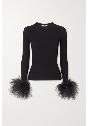 Valentino Garavani - Feather-trimmed Ribbed-knit Top - Black - x small,small,medium,large,x large