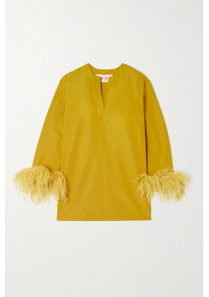 Valentino Garavani - Feather-trimmed Cotton-blend Mini Dress - Yellow - IT36,IT38,IT40,IT42,IT44,IT46,IT48