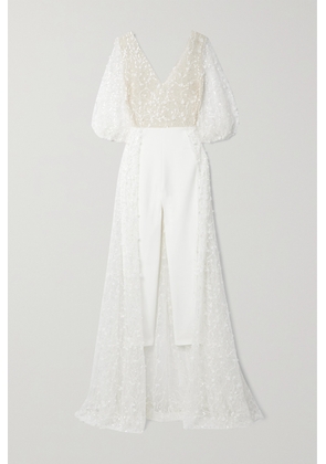 Rime Arodaky - Stella Embellished Embroidered Tulle And Crepe Jumpsuit - White - FR34,FR36,FR38,FR40,FR42,FR44