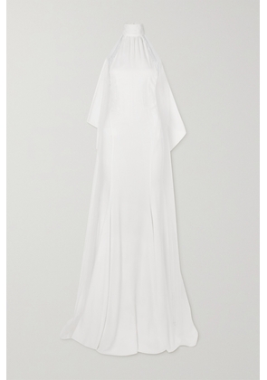 Rime Arodaky - Queen Embroidered Tulle-trimmed Crepe De Chine Halterneck Gown - White - FR34,FR36,FR38,FR40,FR42,FR44