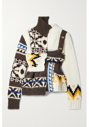 Sacai - Paneled Embellished Mesh-trimmed Wool-blend Turtleneck Sweater - Off-white - 1,2,3,4