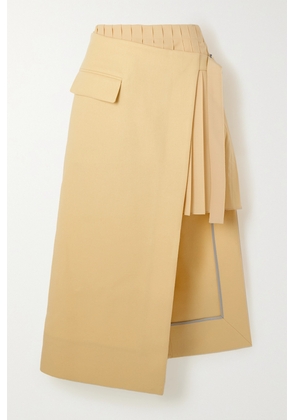 Sacai - Belted Wrap-effect Wool Midi Skirt - Yellow - 1,2,3,4