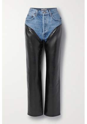 AGOLDE - Harley Denim And Recycled Leather-blend Straight-leg Pants - Black - 23,24,25,26,27,28,29,30,31,32