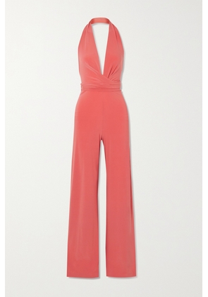 Norma Kamali - Belted Stretch-jersey Halterneck Jumpsuit - Pink - xx small,x small,small,medium,large,x large