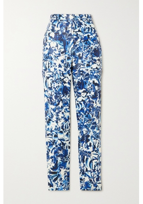Dries Van Noten - Floral-print Leather Tapered Pants - Blue - FR34,FR36,FR38,FR40,FR42,FR44