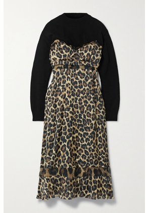Sacai - Wool And Leopard-print Crepe Maxi Dress - Neutrals - 1,2,3,4