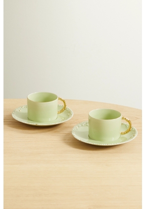 L'Objet - + Haas Brothers Mojave Desert Set Of Two Gold-plated Porcelain Tea Cups And Saucers - Green - One size