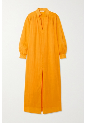 FRAME - Pleated Ramie Maxi Dress - Yellow - x small,small,medium,large,x large