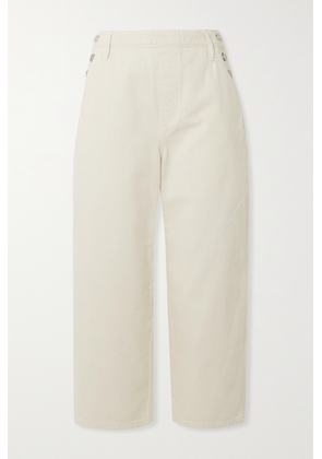 FRAME - Cropped Button-embellished Cotton-twill Wide-leg Pants - Off-white - 23,24,25,26,27,28,29,30,31,32