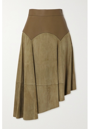 Loewe - Obi Asymmetric Leather And Suede Skirt - Green - FR34,FR36,FR38,FR40