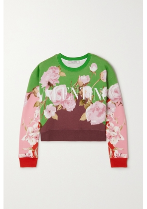 Valentino Garavani - Cropped Floral-print Cotton-blend Jersey Sweatshirt - Green - x small,small,medium,large