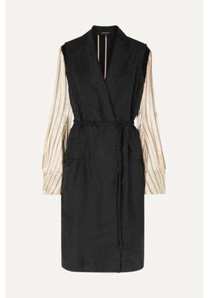 Ann Demeulemeester - Satin-paneled Linen-blend Twill Coat - Black - FR34