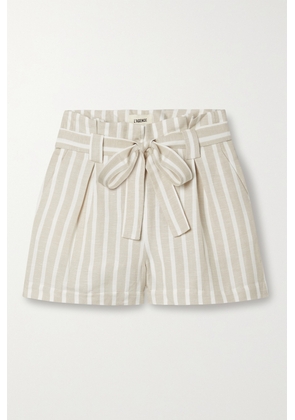 L'AGENCE - Alex Belted Striped Linen-blend Shorts - Ivory - US0,US2,US4,US6,US8