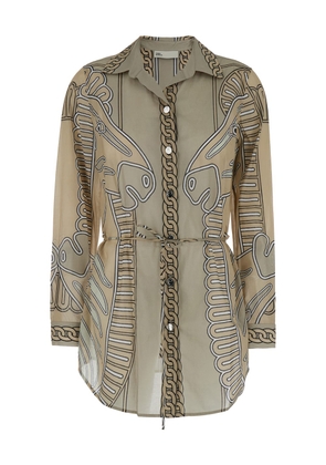 Tory Burch Beige Shirt With All-Over Print And Belt In Cotton Woman
