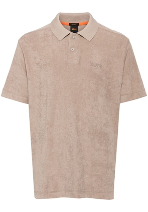 BOSS embroidered-logo terry-cloth polo shirt - Brown