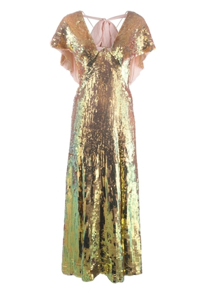 Temperley London Bardot sequinned iridescent gown - Gold