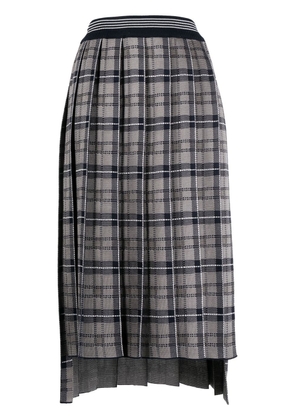 Thom Browne tartan-print pleated midi skirt - Grey
