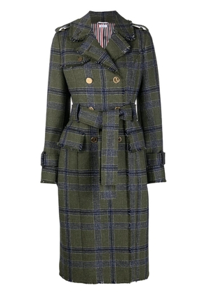 Thom Browne madras-check trench coat - Green