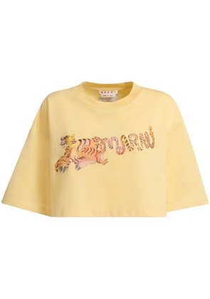 Marni logo-print cropped T-shirt - Yellow