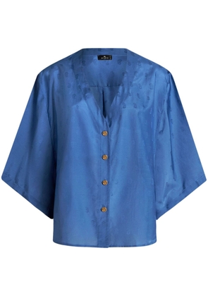 ETRO logo-jacquard silk-cotton shirt - Blue