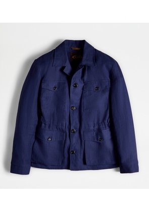 Tod's - Safari Jacket in Linen, BLUE, L - Coat / Trench