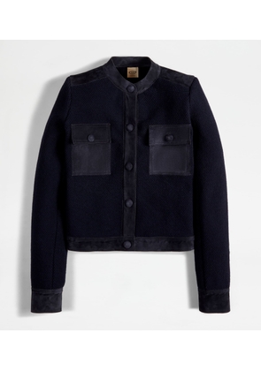 Tod's - Jacket in Wool with Suede Detailing, BLUE, L - Knitwear