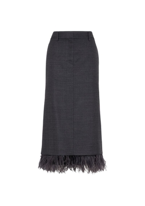 Brunello Cucinelli Virgin Wool Column Skirt With Detachable Feather Trim