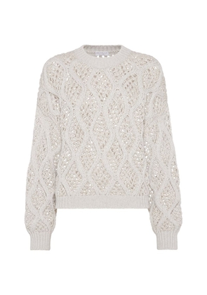 Brunello Cucinelli Cashmere Feather Yarn Embellished Net Sweater