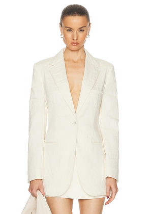 Brandon Maxwell The Jemma Notched Lapel Jacket With Fitted Waist in Greige - White. Size 8 (also in 6).