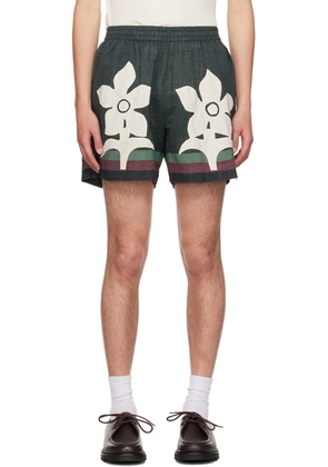 HARAGO Green Appliqué Shorts