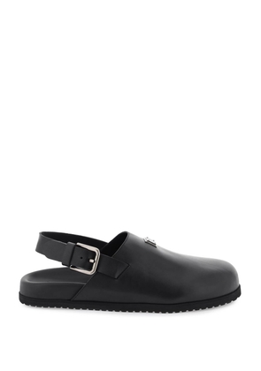 leather clogs with logo plate - 42 Black