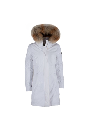 Yes Zee Chic White Down Jacket with Fur-Trimmed Hood - M