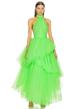 Bronx and Banco Anna Halterneck Tiered Gown in Green. Size XS.