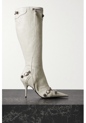 Balenciaga - Cagole Embellished Textured-leather Knee Boots - White - EU 35,EU 36,EU 37,EU 38,EU 39,EU 40,EU 41