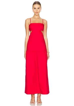 ADRIANA DEGREAS Cotton Solid Cutouts Long Dress in Red. Size S.