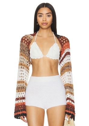 Free People Gia Crochet Shrug in Brown. Size L, S, XL, XS.