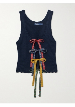 Polo Ralph Lauren - Tie-detailed Ribbed Linen And Cotton-blend Vest - Blue - xx small,x small,small,medium,large,x large