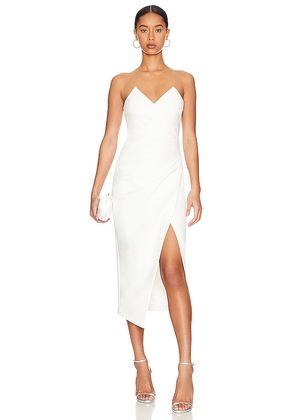 MISHA Easton Bonded Midi Dress in Ivory. Size S, XS, XXS.