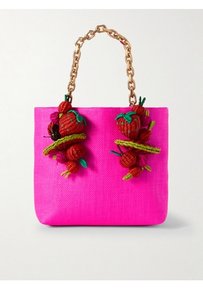 Aquazzura - Strawberry Punch Mini Appliquéd Raffia Tote - Pink - One size