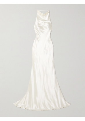 Danielle Frankel - Stella Open-back Silk And Wool-blend Satin Halterneck Gown - White - US2,US4,US6