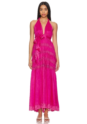 LoveShackFancy Vendima Dress in Fuchsia. Size L, S, XL, XS.