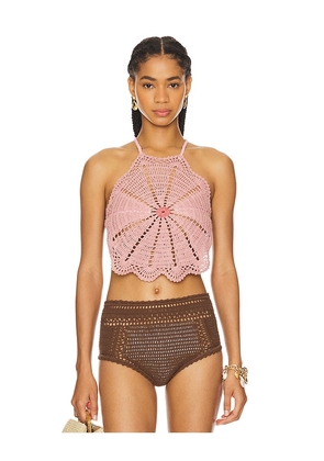 SHE MADE ME Sunflower Halter Top in Pink. Size L, S, XL, XS.