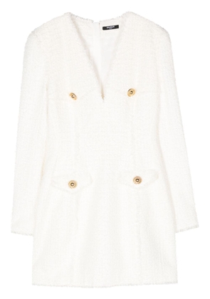 Balmain button-embellished tweed minidress - White