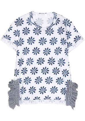 Comme des Garçons TAO floral-print ruffle-detail cotton T-shirt - White