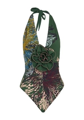 Silvia Tcherassi Alma floral-appliqué swimsuit - Green