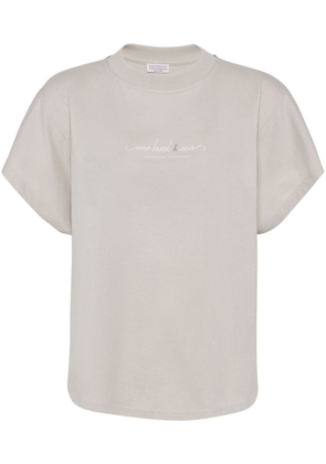 Brunello Cucinelli slogan-print cotton T-shirt - Neutrals