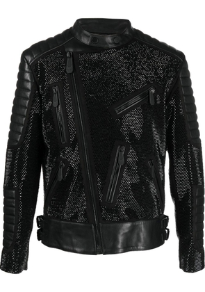 Philipp Plein leather disco biker jacket - Black