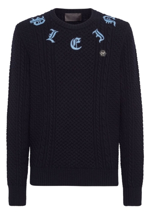 Philipp Plein logo-embroidered cable knit jumper - Blue