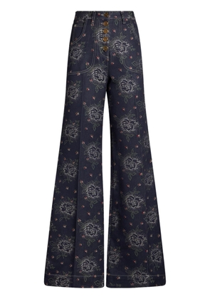 ETRO floral-jacquard flared jeans - Blue